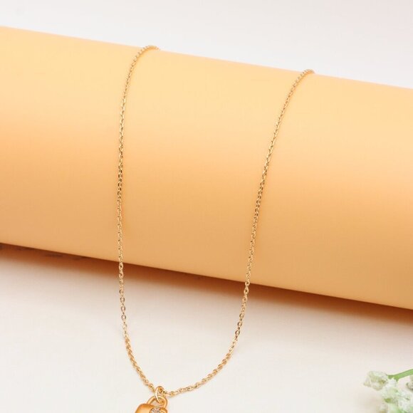 Rose Gold Plated Lock Pendant Necklace with Crystal Detail, XPNL0312 - Picture 8 of 13